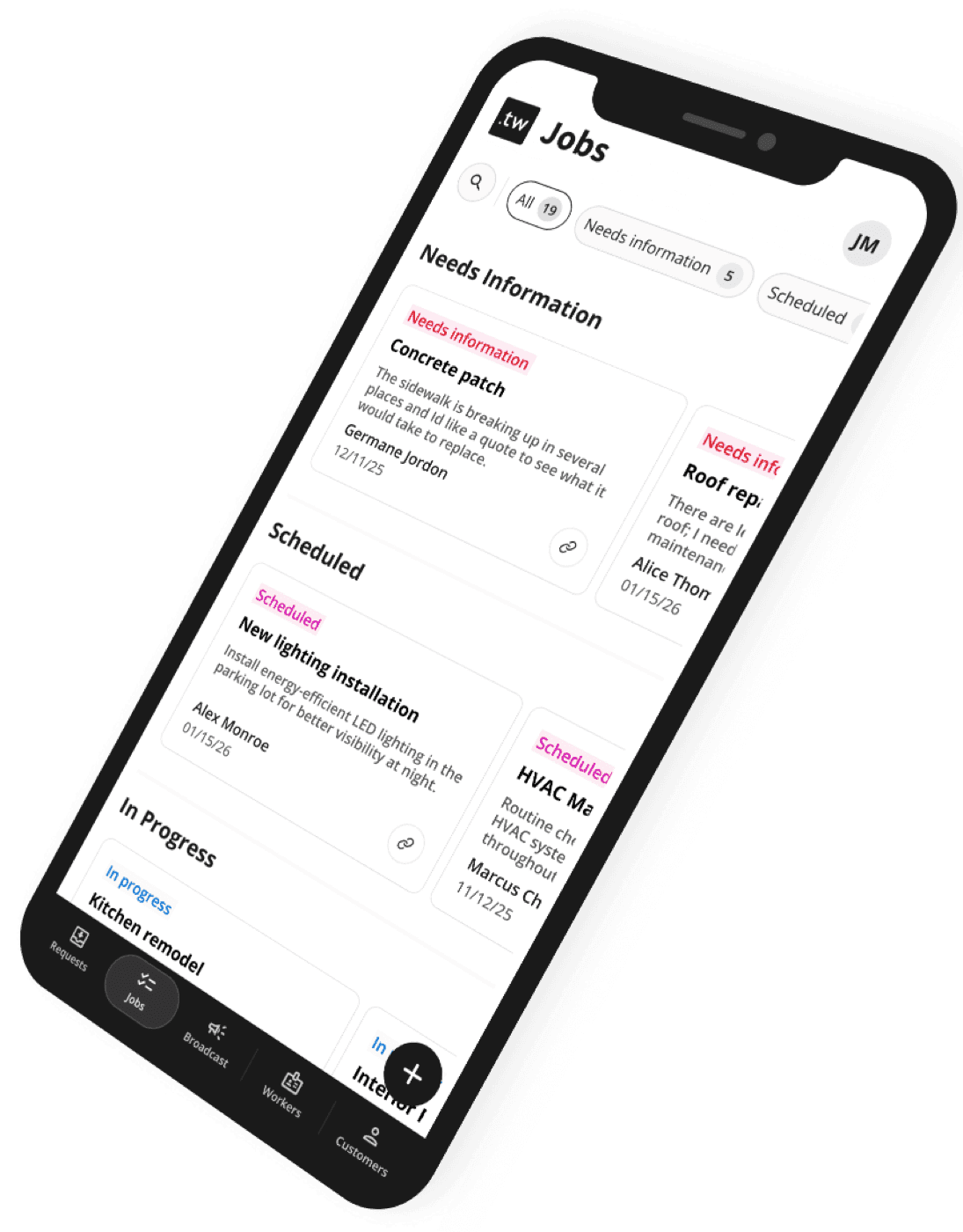 TradeWork mobile field service interface